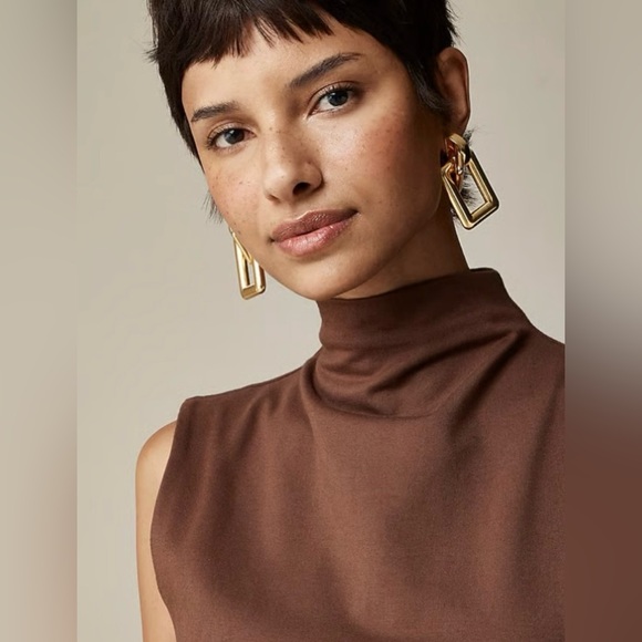 J.Crew Fitted knit mockneck dress with poplin skirt in brown, size L - Picture 3 of 7